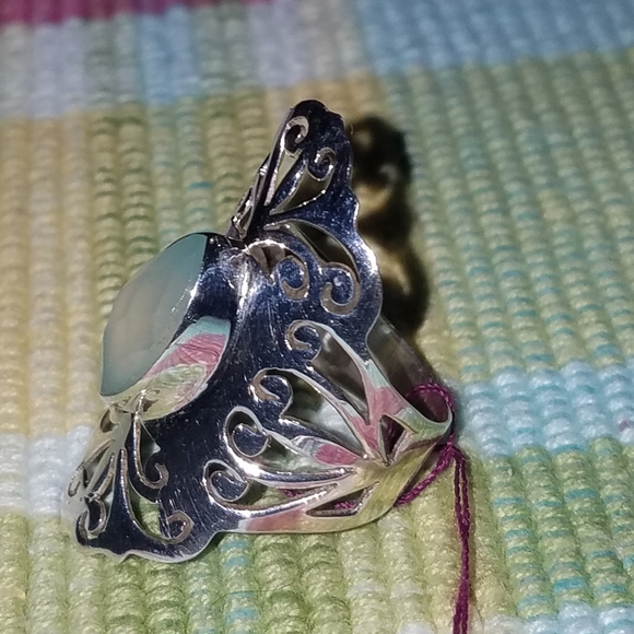 New Sterling Silver aqua chalcedony ring Size 6 - Picture 2 of 6